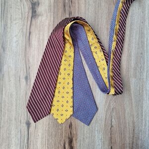 Lauren Ralph Lauren Polo 100% Silk Tie Handmade USA Lot of 3 Blue Red Yellow